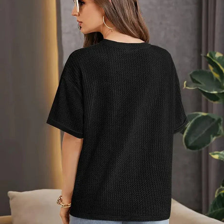 Premium Oversized Waffle Knitted Tee – Black