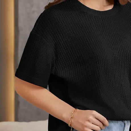 Premium Oversized Waffle Knitted Tee – Black