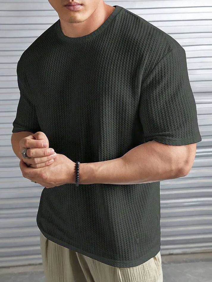 Oversized Waffle Knit Tee for Men – CHARCOAL