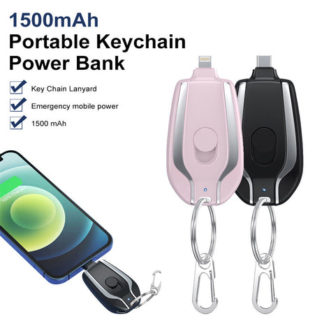 Mini Portable Keychain I Phone Charger For Emergency Power Charge with 1500mAh Powerful Battery
