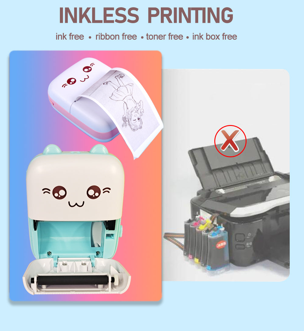 Imported Mini Portable Bluetooth Thermal Printer in Pocket Size for Black and White Ink Less Printing for Creating Adhesive Label and Stickers