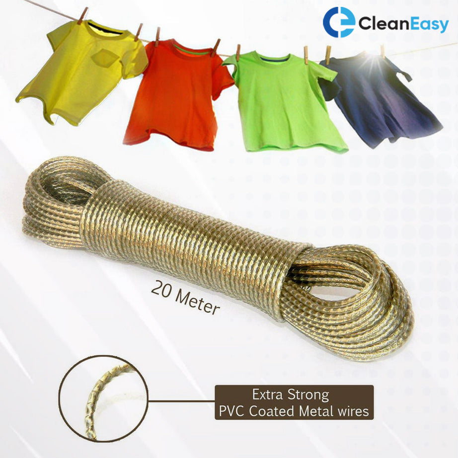 (Pack of 2) Heavy Duty 20 Meter PVC Metal Inner Rope for Laundry Wet Clothes