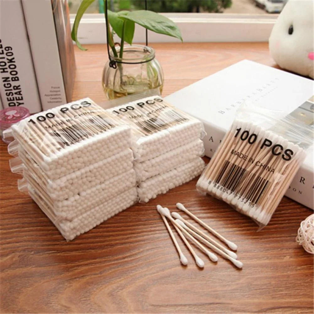 100pcs Wooden Stick Cotton Buds