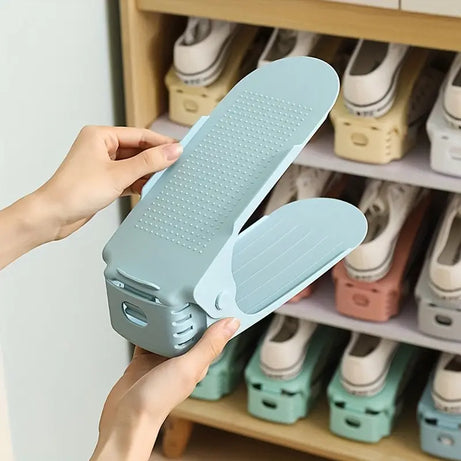 (Pack of 2) Foldable Double Layer Shoes Organizer Storage Rack for Closet Home and Outdoor Use