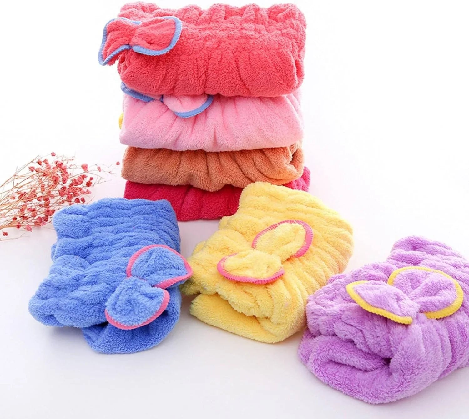 Microfiber Comfortable Quick Highly Absorbent Curly Long Thick Hair Turban Drying Bath Spa Bowknot Wrap Towel Cap Hat For Children and Adult Use