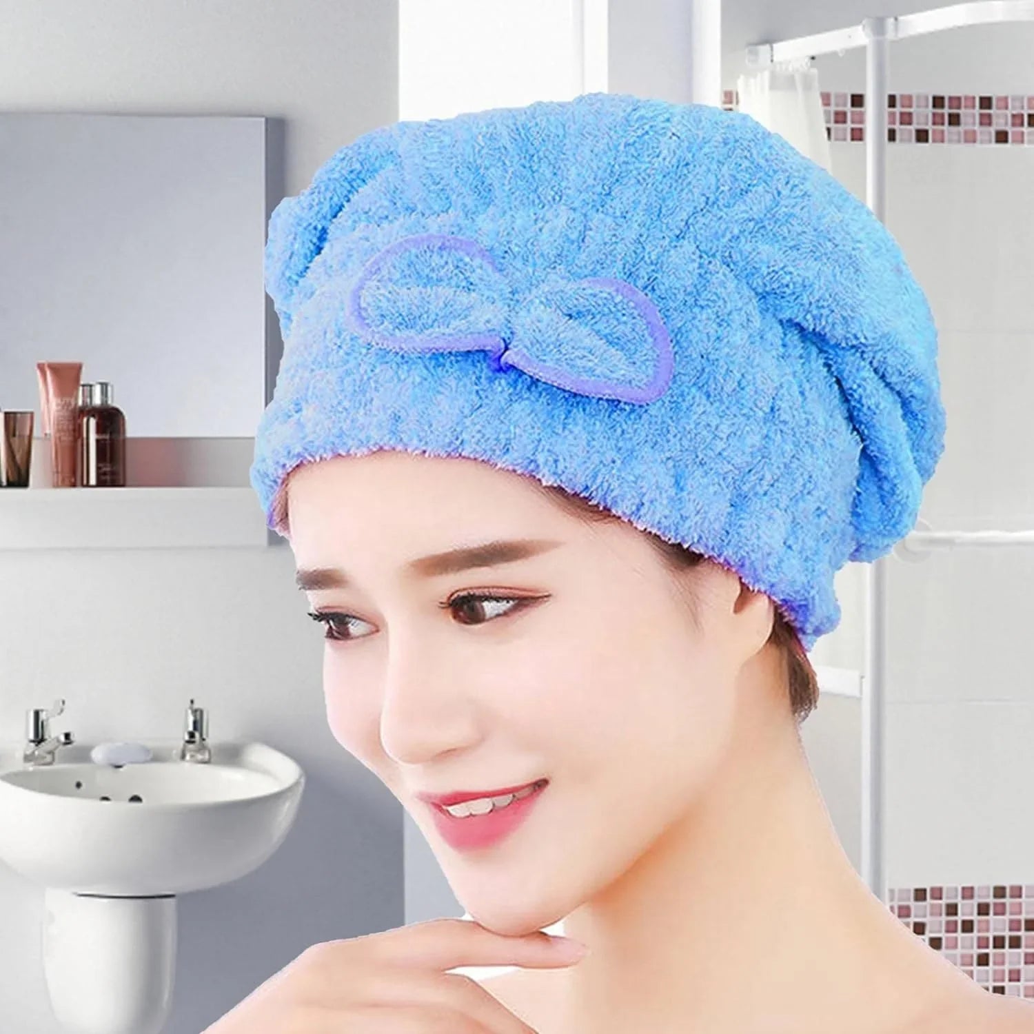 Microfiber Comfortable Quick Highly Absorbent Curly Long Thick Hair Turban Drying Bath Spa Bowknot Wrap Towel Cap Hat For Children and Adult Use