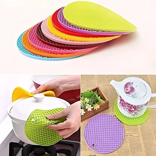 (Pack of 2) Silicone Rubber Heat Resistant Non Slip High Temperature Easy To Clean Table Mats with Hanging Hole For Pots