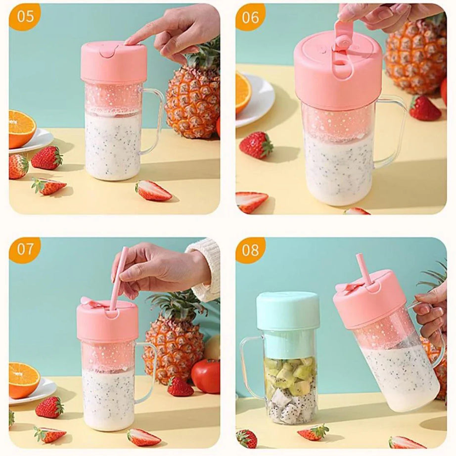 Portable Mini USB Rechargeable Juicer Blender with 6 Rotating Blades and Straw Cup For Effortlessly Blends Fruits, Veggies, and More
