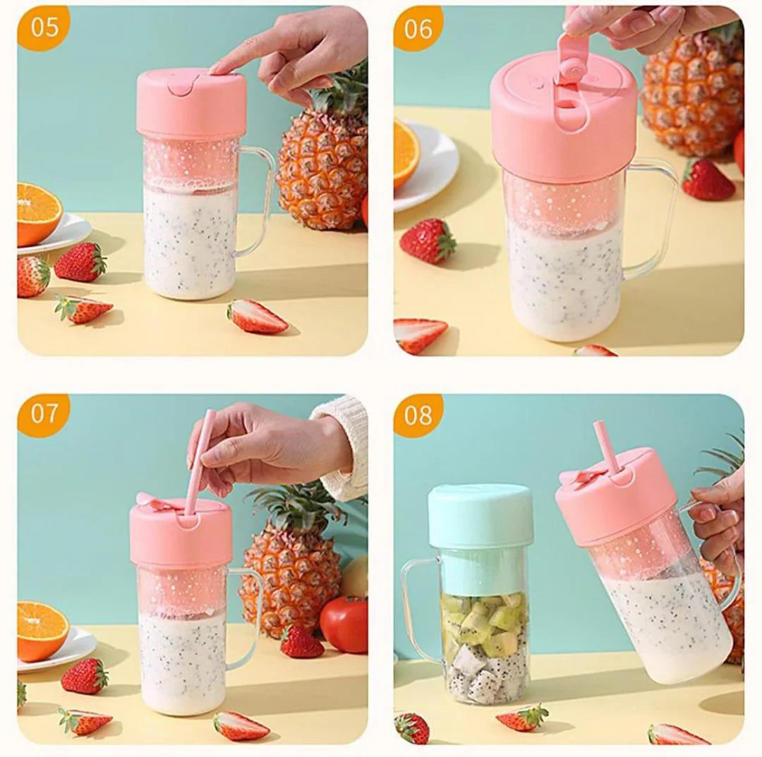 Portable Mini USB Rechargeable Juicer Blender with 6 Rotating Blades and Straw Cup For Effortlessly Blends Fruits, Veggies, and More