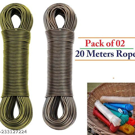 (Pack of 2) Heavy Duty 20 Meter PVC Metal Inner Rope for Laundry Wet Clothes