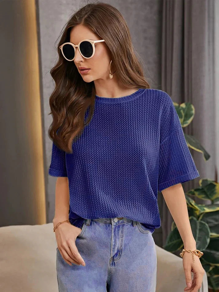 Premium Oversized Waffle Knitted Tee – Navy Blue