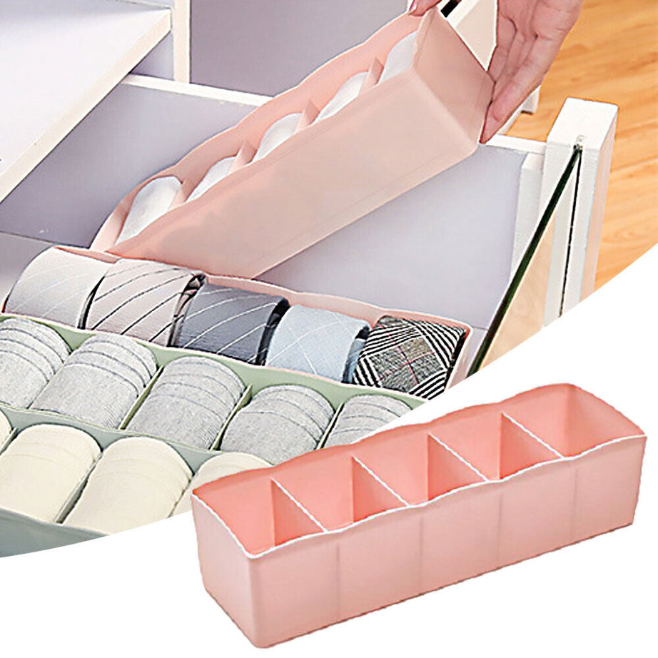 (Pack of 2) Plastic 5 Grids Storage Box Organizer Wardrobe Basket