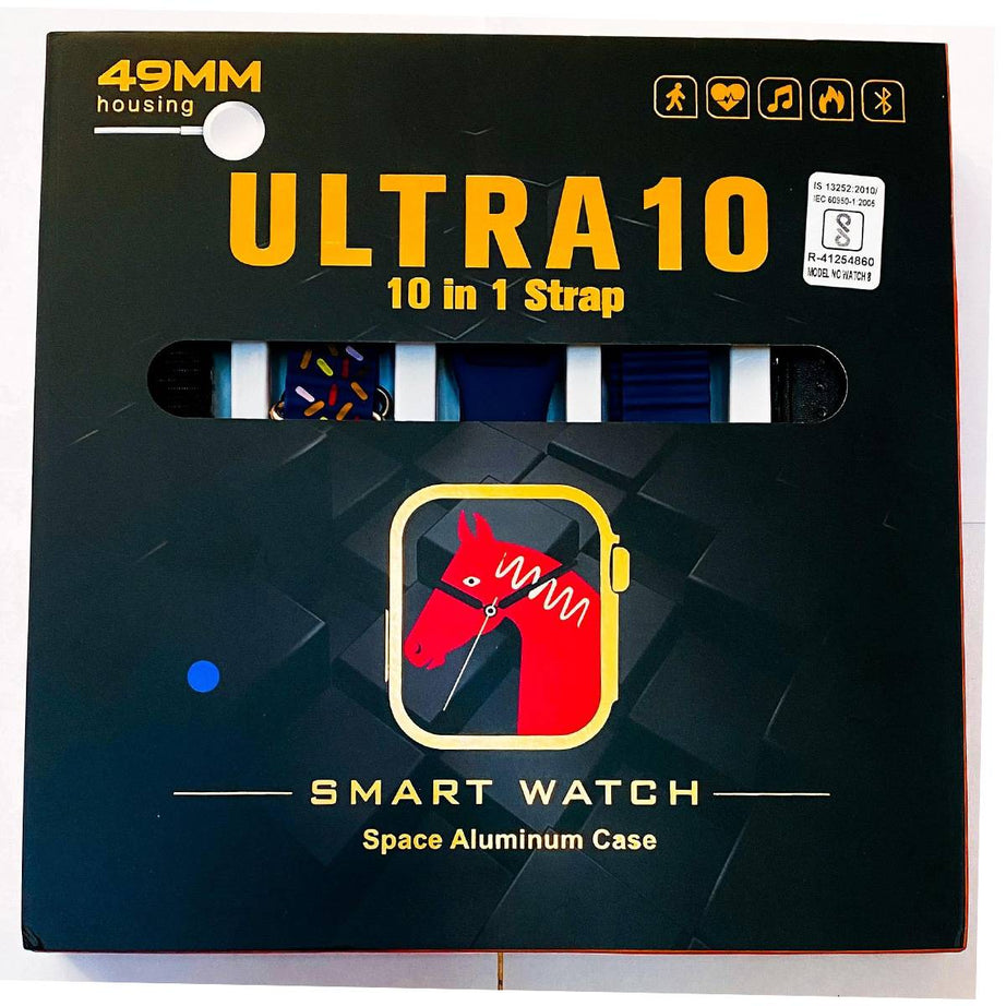 Ultra 10 Smart Watch with Bluetooth Calling Multiple Sports Mode and HD Touch Display with 10 Straps With Box For Men and Women