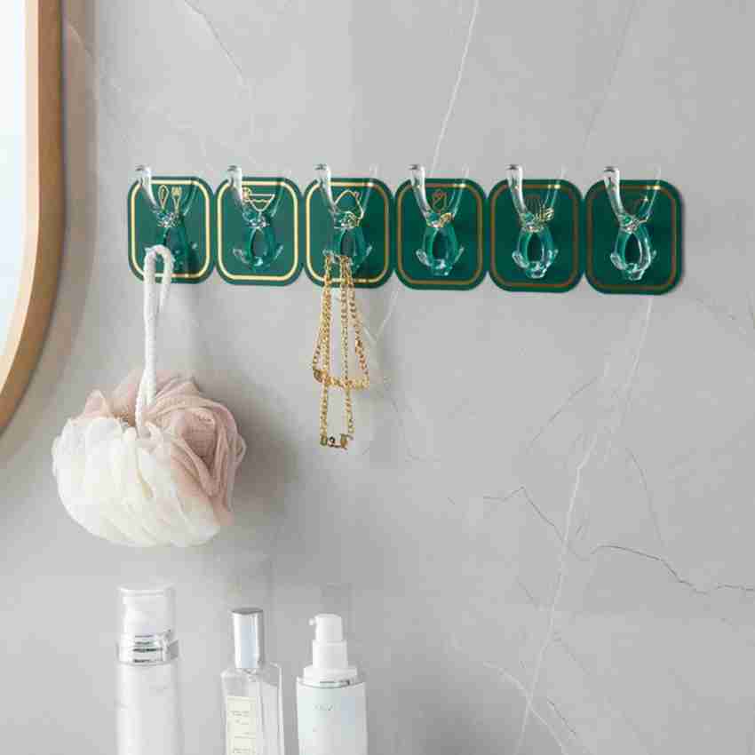 (Pack of 2) Wall Mounted Punch Free Strong Self Adhesive Stylish 6 Hook in Row For Home and Outdoor Use